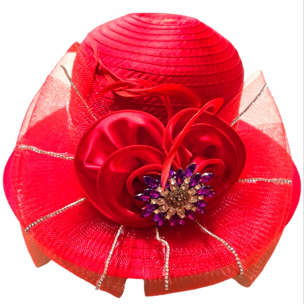 ``RH25749 - Red Satin Braided Derby Hat